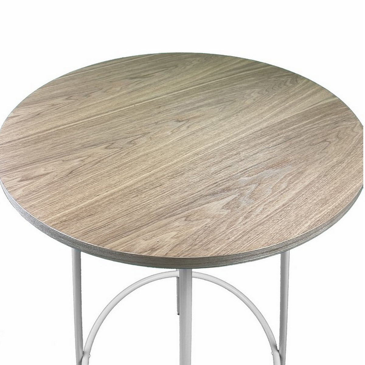 Neni 42 Inch Bar Table, Round Natural Brown Wood Top, Modern White Metal - BM313538