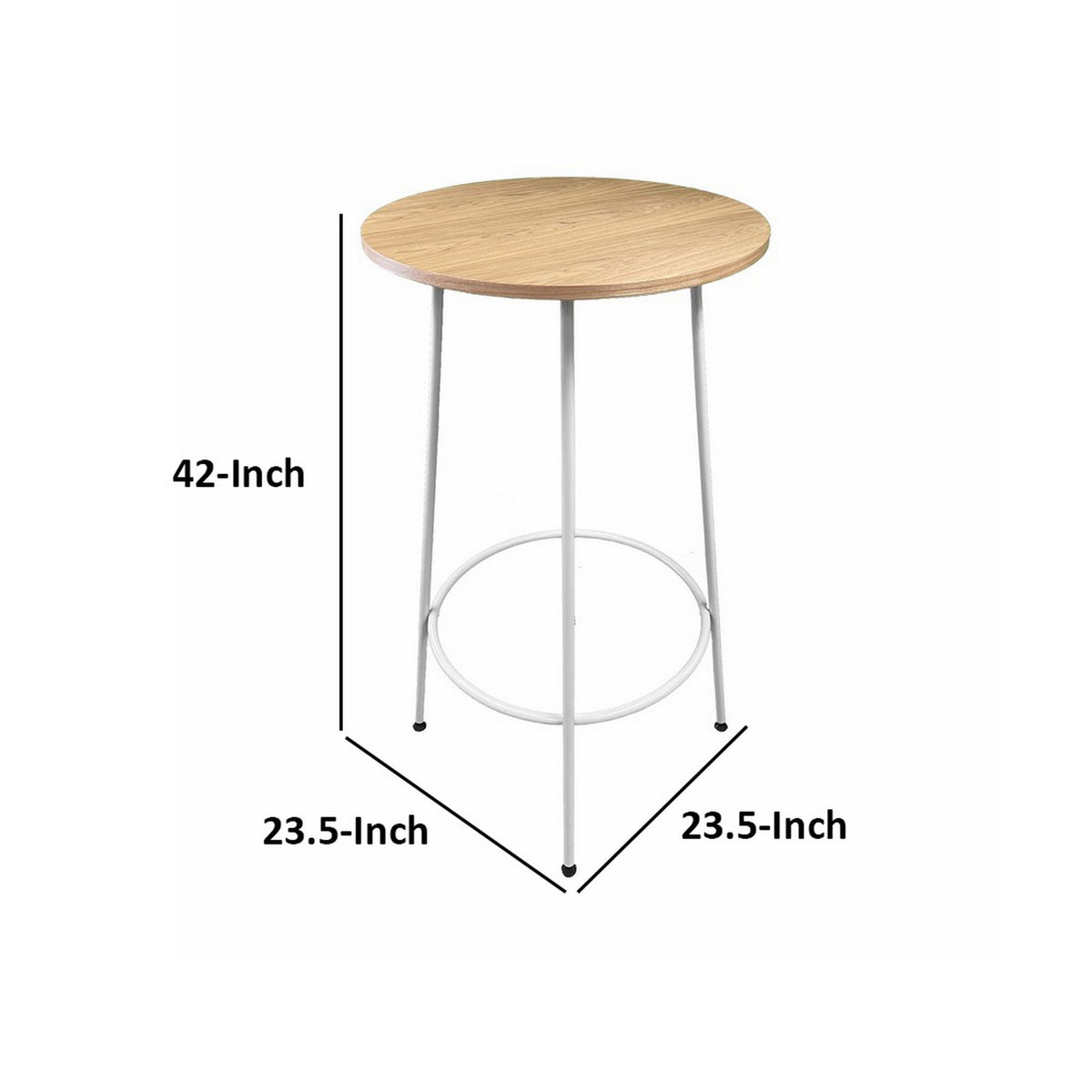 Neni 42 Inch Bar Table, Round Natural Brown Wood Top, Modern White Metal - BM313538