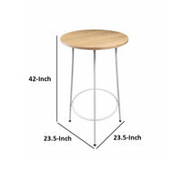 Neni 42 Inch Bar Table, Round Natural Brown Wood Top, Modern White Metal - BM313538