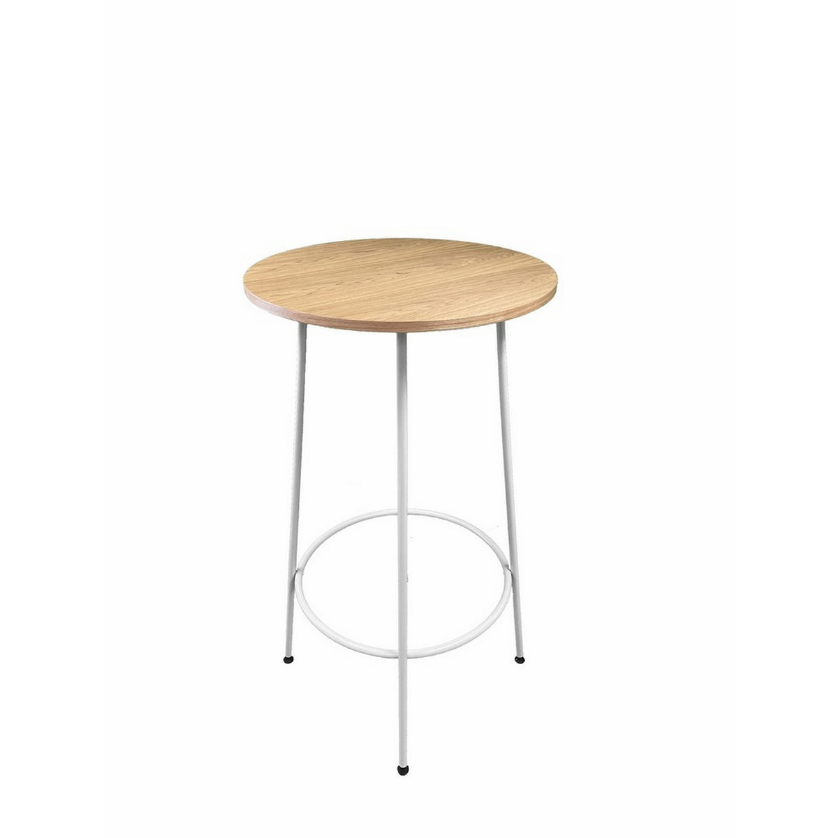 Neni 42 Inch Bar Table, Round Natural Brown Wood Top, Modern White Metal - BM313538