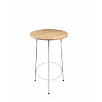 Neni 42 Inch Bar Table, Round Natural Brown Wood Top, Modern White Metal - BM313538