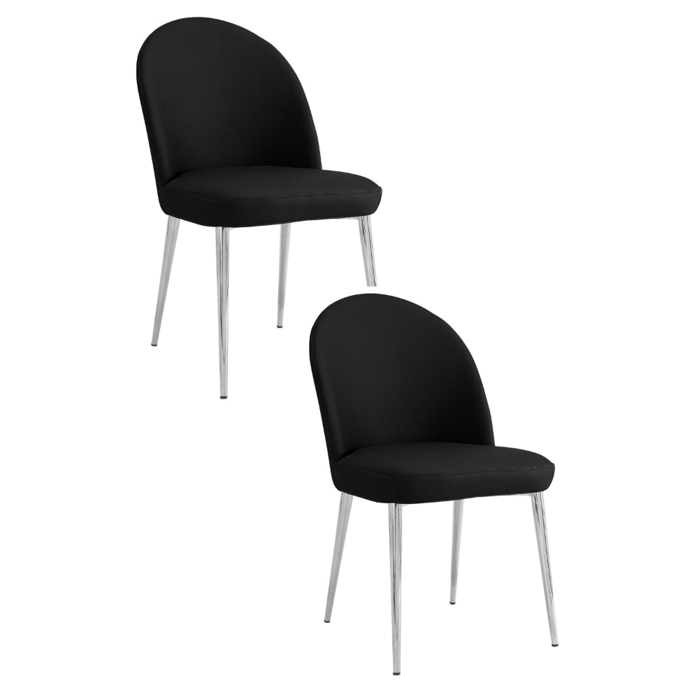 Era 24 Inch Set of 2 Dining Chairs, Curved Back, Black Faux Leather, Chrome - BM313539