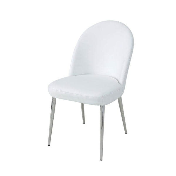 Era 24 Inch Set of 2 Dining Chairs, Curved Back, White Faux Leather, Chrome - BM313541