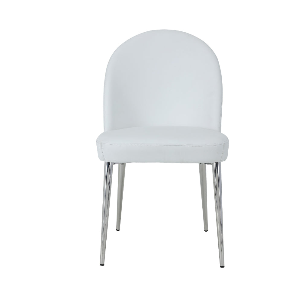 Era 24 Inch Set of 2 Dining Chairs, Curved Back, White Faux Leather, Chrome - BM313541