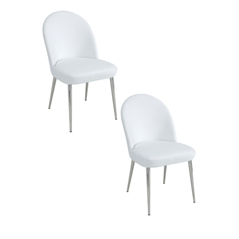 Era 24 Inch Set of 2 Dining Chairs, Curved Back, White Faux Leather, Chrome - BM313541