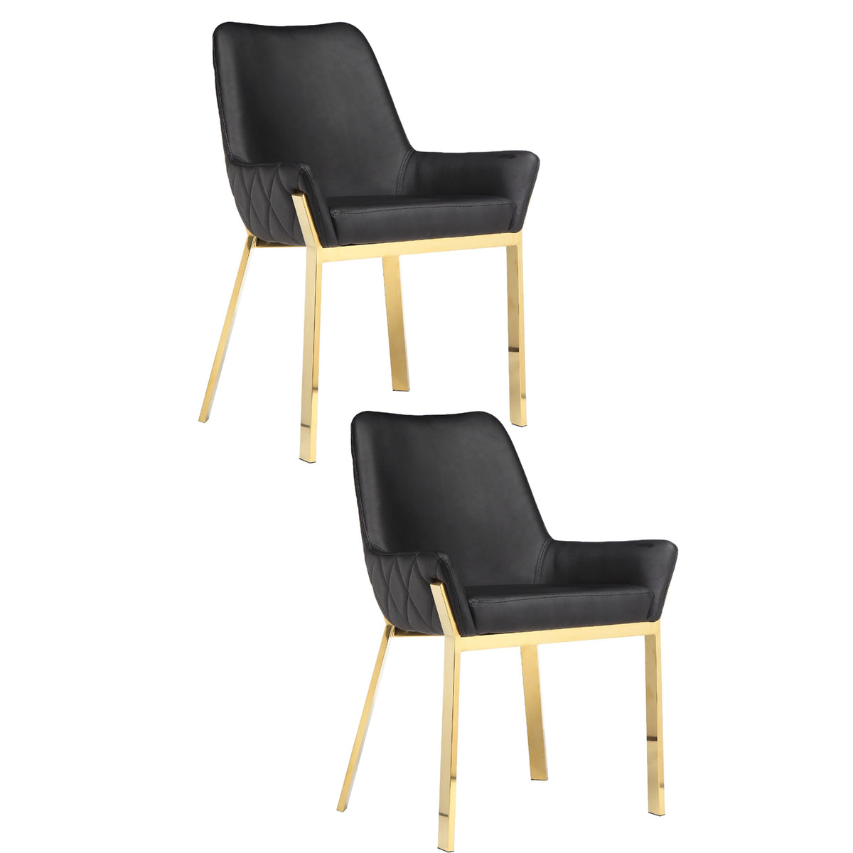 Fuma 23 Inch Dining Accent Chair Set of 2, Tufted, Black Faux Leather, Gold - BM313542