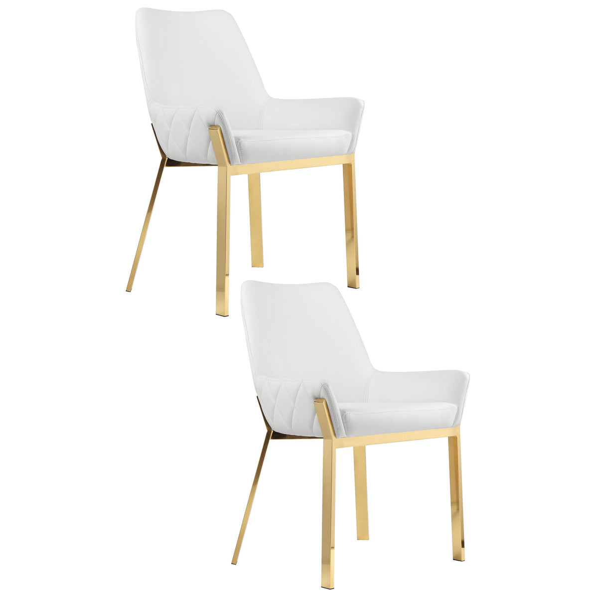 Fuma 23 Inch Dining Accent Chair Set of 2, Tufted, White Faux Leather, Gold - BM313543