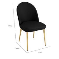 Era 24 Inch Dining Chair Set of 2, Curved Back, Black Faux Leather, Gold - BM313561