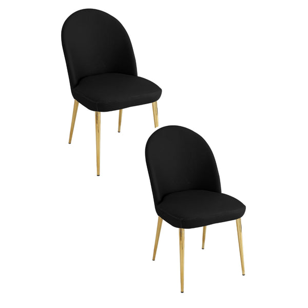 Era 24 Inch Dining Chair Set of 2, Curved Back, Black Faux Leather, Gold - BM313561