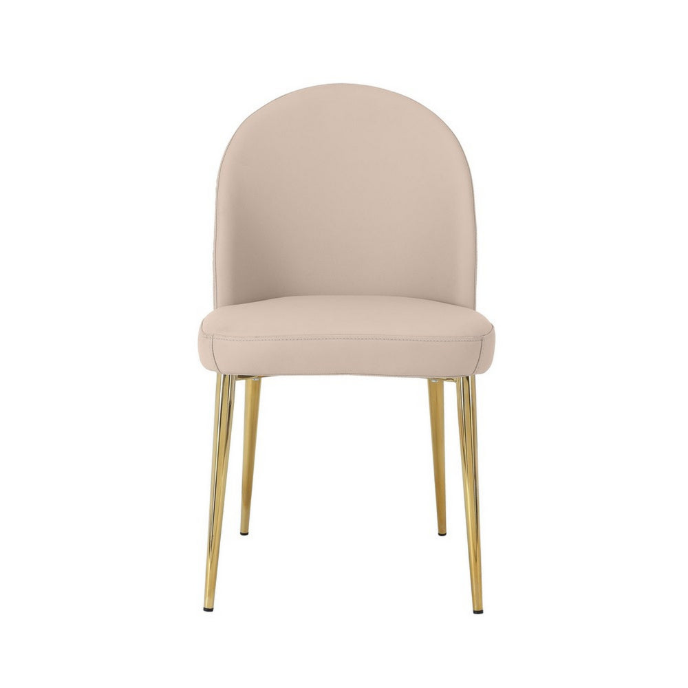 Era 24 Inch Dining Chair Set of 2, Curved Back, Beige Faux Leather, Gold - BM313562