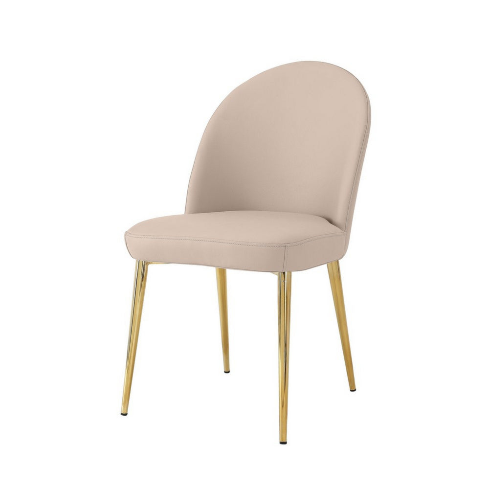 Era 24 Inch Dining Chair Set of 2, Curved Back, Beige Faux Leather, Gold - BM313562