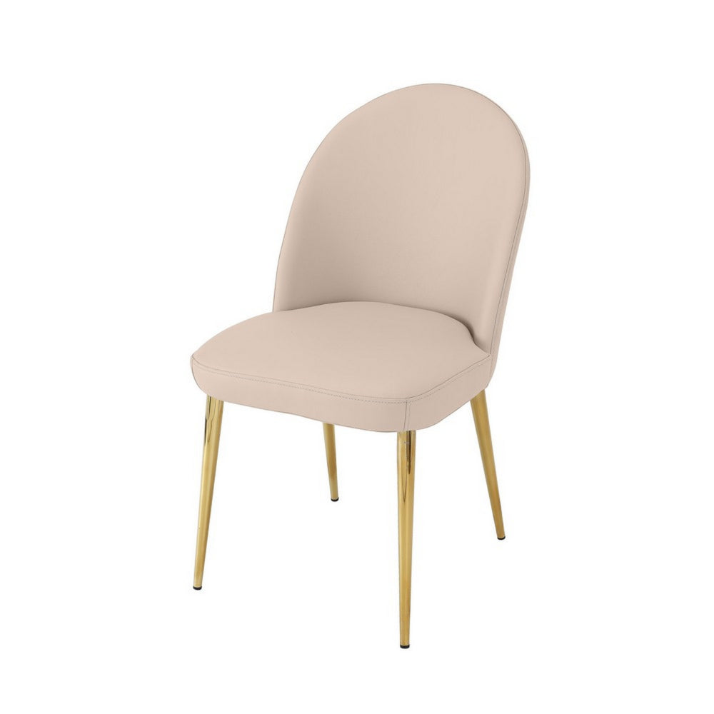 Era 24 Inch Dining Chair Set of 2, Curved Back, Beige Faux Leather, Gold - BM313562