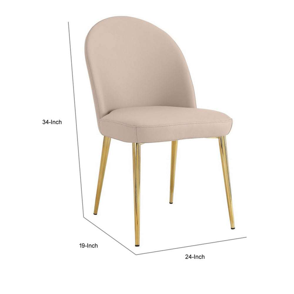 Era 24 Inch Dining Chair Set of 2, Curved Back, Beige Faux Leather, Gold - BM313562