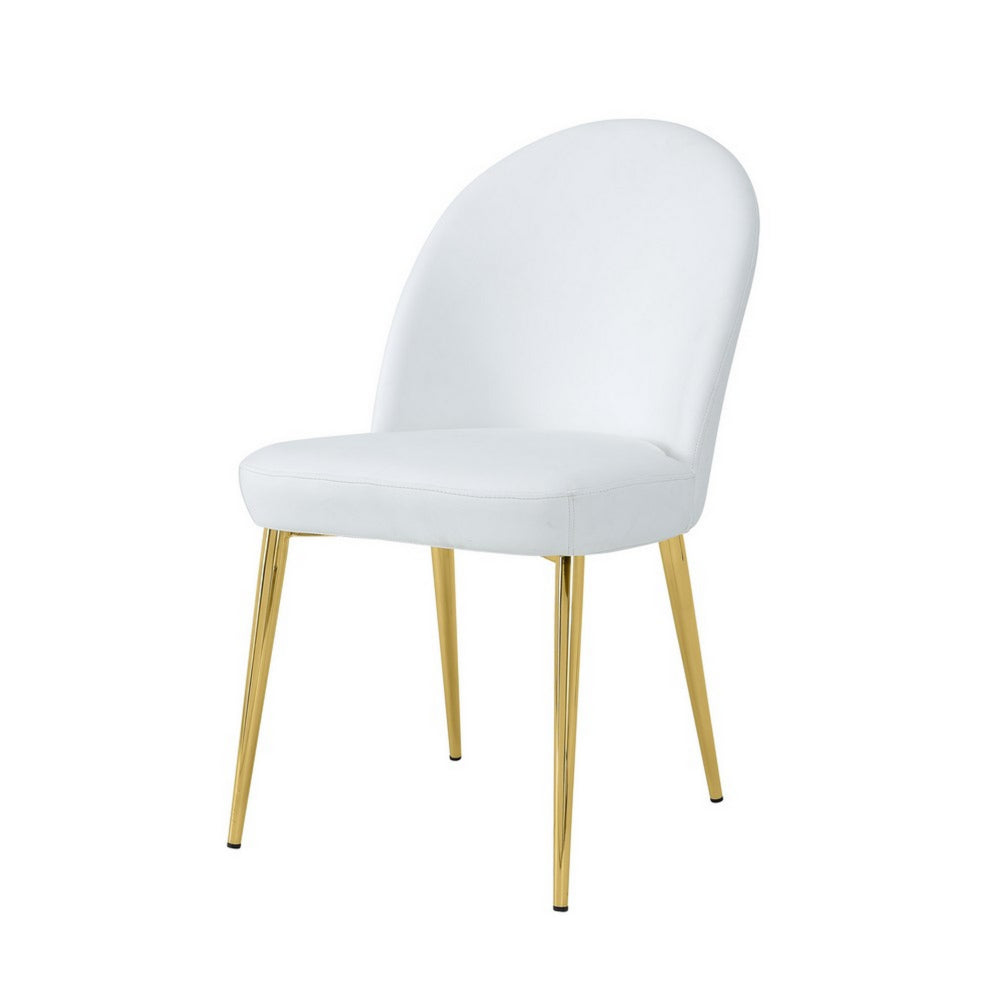 Era 24 Inch Dining Chair Set of 2, Curved Back, White Faux Leather, Gold - BM313563