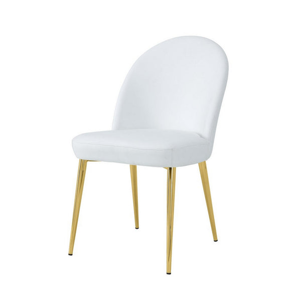 Era 24 Inch Dining Chair Set of 2, Curved Back, White Faux Leather, Gold - BM313563