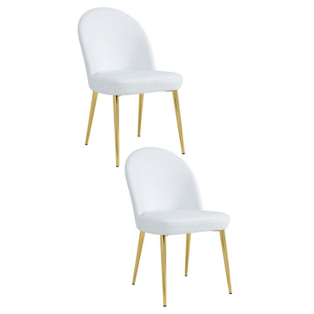 Era 24 Inch Dining Chair Set of 2, Curved Back, White Faux Leather, Gold - BM313563