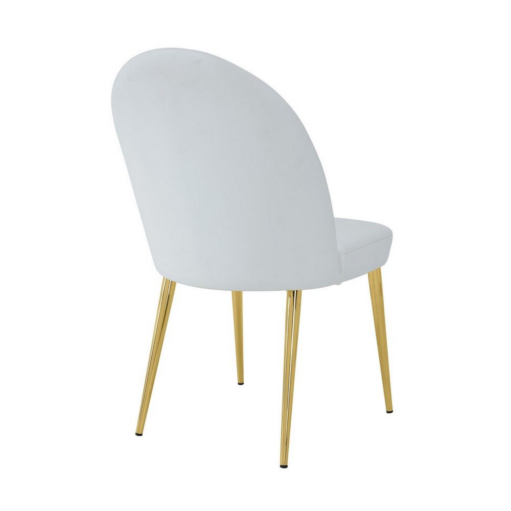 Era 24 Inch Dining Chair Set of 2, Curved Back, White Faux Leather, Gold - BM313563