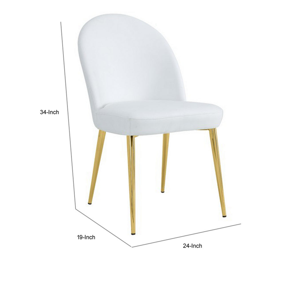 Era 24 Inch Dining Chair Set of 2, Curved Back, White Faux Leather, Gold - BM313563