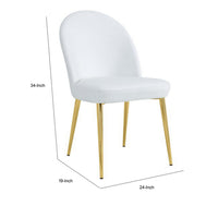 Era 24 Inch Dining Chair Set of 2, Curved Back, White Faux Leather, Gold - BM313563