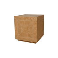 19 Inch Side End Table, Square Geometric Design, Brown Oak Wood Veneer - BM313566