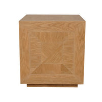 19 Inch Side End Table, Square Geometric Design, Brown Oak Wood Veneer - BM313566