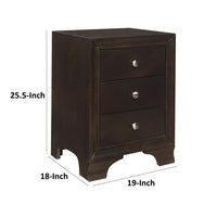 Folu 26 Inch Nightstand, USB Port, 3 Drawers with Chrome Knobs, Brown - BM313569