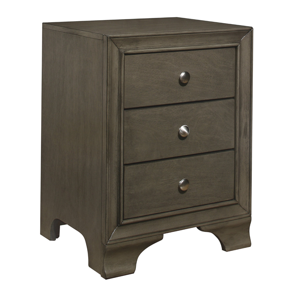 Folu 26 Inch Nightstand, USB Port, 3 Drawers with Chrome Knobs, Gray Finish - BM313570