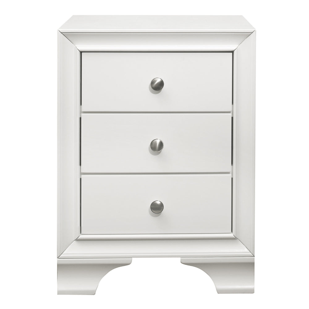 Folu 26 Inch Nightstand, USB Port, 3 Drawers with Chrome Knobs, White - BM313571