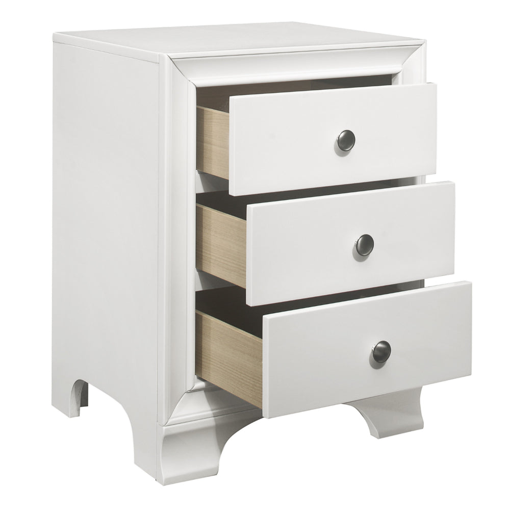 Folu 26 Inch Nightstand, USB Port, 3 Drawers with Chrome Knobs, White - BM313571