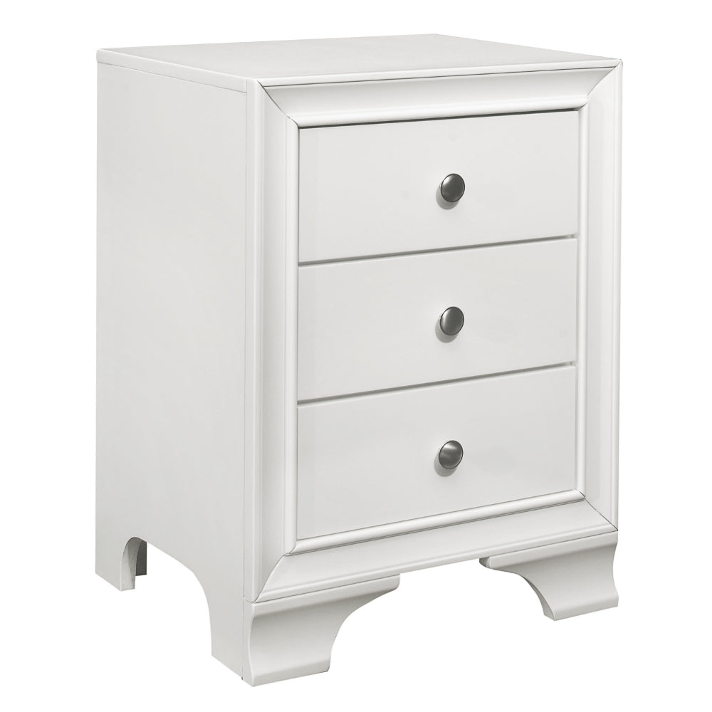 Folu 26 Inch Nightstand, USB Port, 3 Drawers with Chrome Knobs, White - BM313571