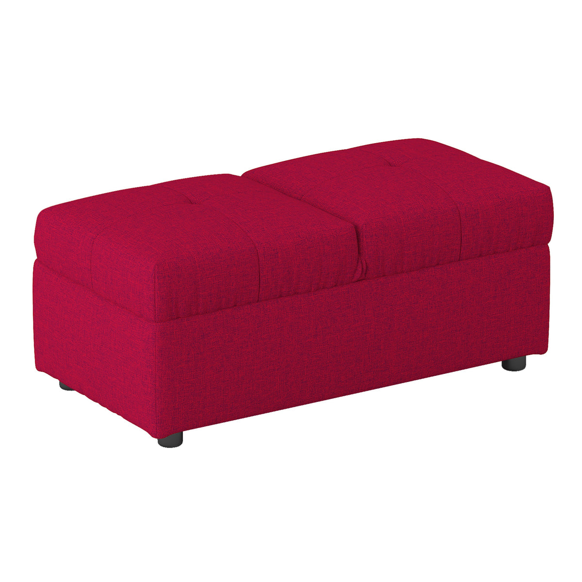 Caroline 41 Inch Storage Ottoman Chair, Tufted Seat, Adjustable Top, Red - BM313573