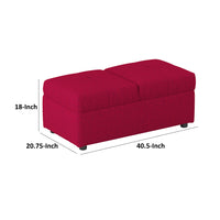 Caroline 41 Inch Storage Ottoman Chair, Tufted Seat, Adjustable Top, Red - BM313573