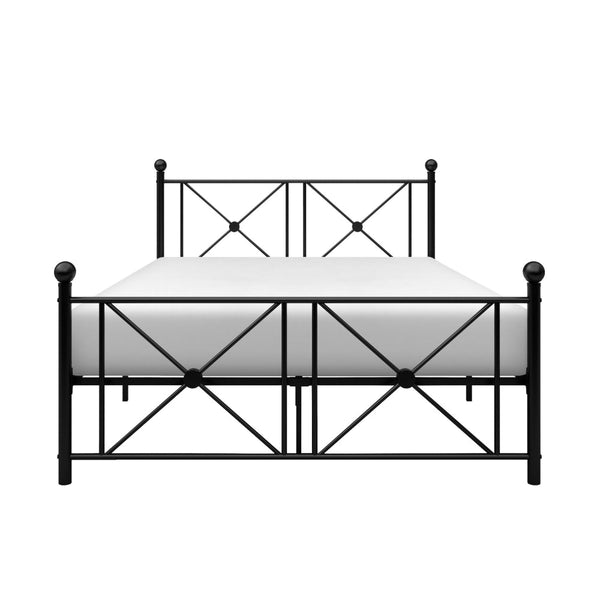 Leu Full Platform Bed, X Panel Accents with Medallion Centers, Black Metal - BM313574
