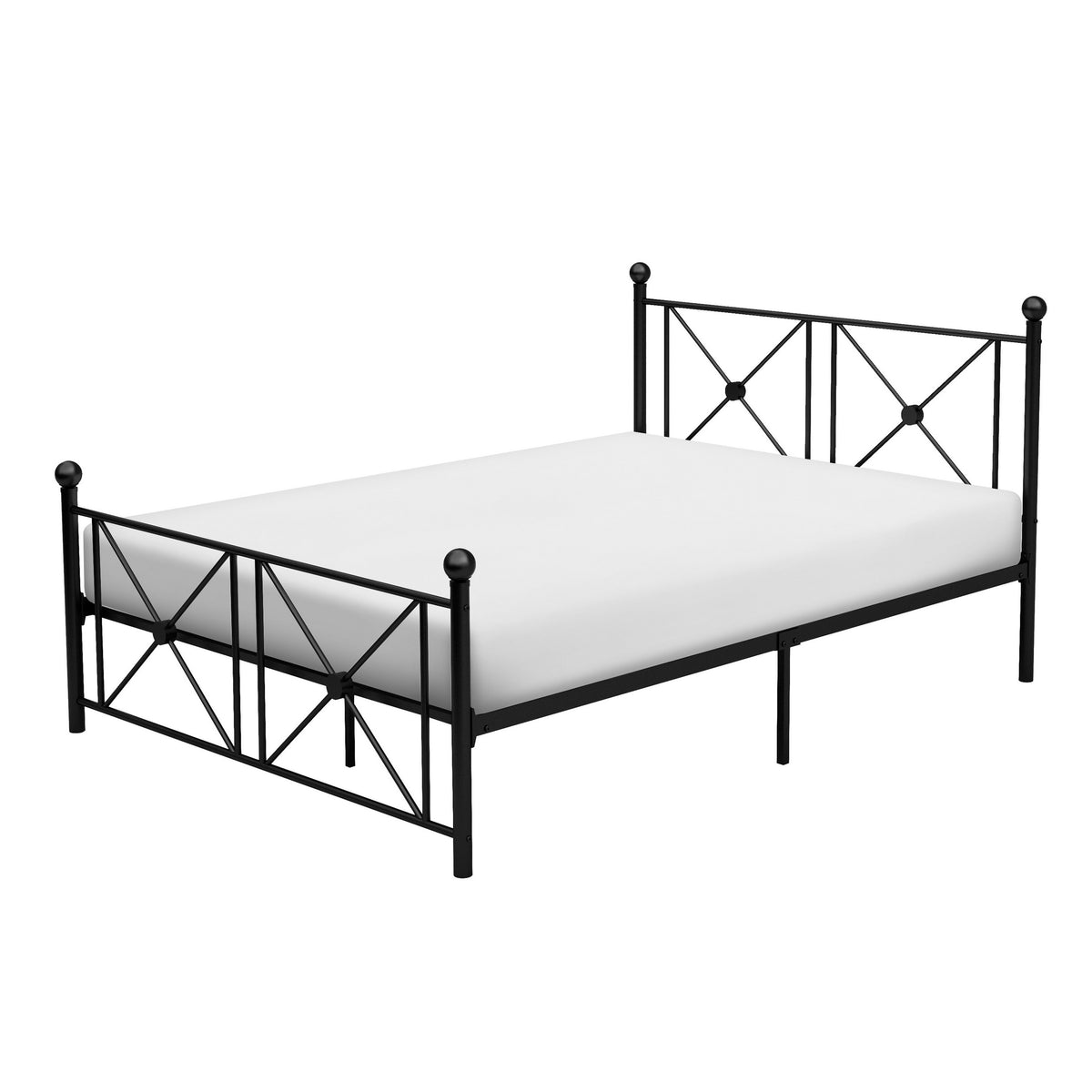 Leu Full Platform Bed, X Panel Accents with Medallion Centers, Black Metal - BM313574