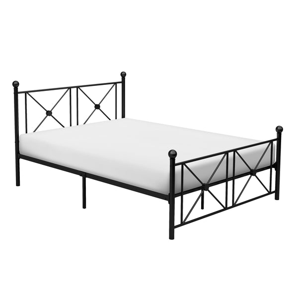 Leu Full Platform Bed, X Panel Accents with Medallion Centers, Black Metal - BM313574