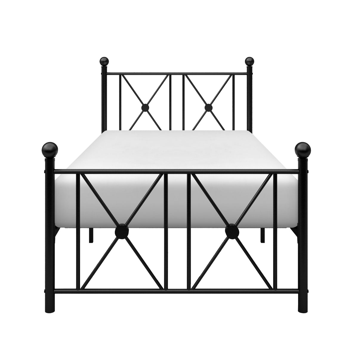 Leu Twin Platform Bed, X Panel Accents with Medallion Centers, Black Metal - BM313575