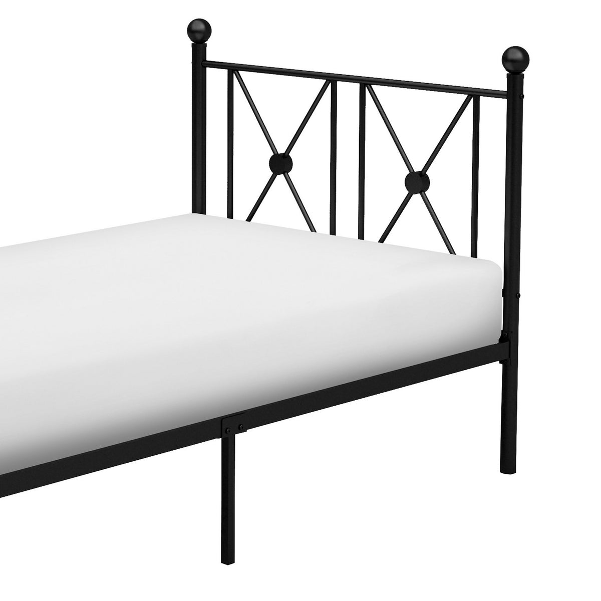 Leu Twin Platform Bed, X Panel Accents with Medallion Centers, Black Metal - BM313575