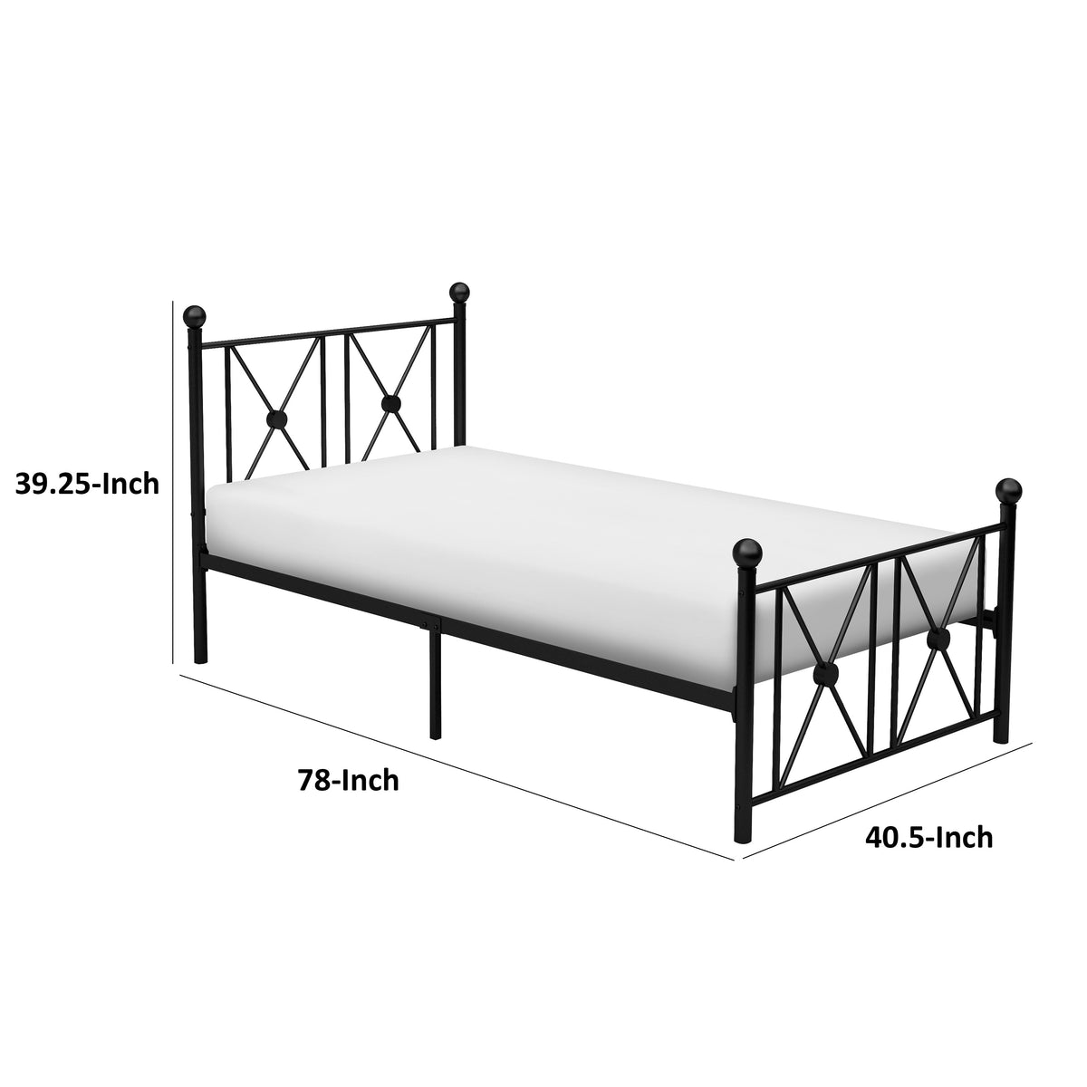 Leu Twin Platform Bed, X Panel Accents with Medallion Centers, Black Metal - BM313575