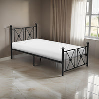 Leu Twin Platform Bed, X Panel Accents with Medallion Centers, Black Metal - BM313575