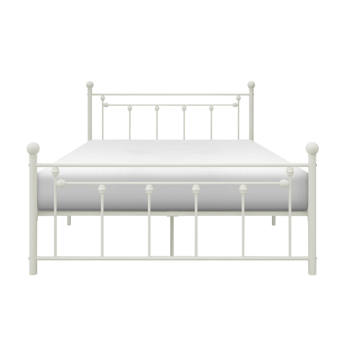 Leu Full Platform Bed, Open Slatted Frame with Ball Finials, White Metal - BM313576