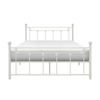 Leu Full Platform Bed, Open Slatted Frame with Ball Finials, White Metal - BM313576