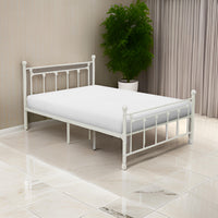 Leu Full Platform Bed, Open Slatted Frame with Ball Finials, White Metal - BM313576