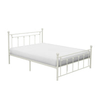 Leu Full Platform Bed, Open Slatted Frame with Ball Finials, White Metal - BM313576