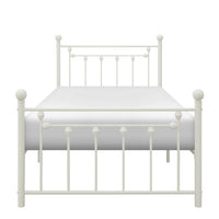 Leu Twin Platform Bed, Open Slatted Frame with Ball Finials, White Metal - BM313577