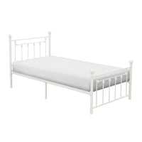 Leu Twin Platform Bed, Open Slatted Frame with Ball Finials, White Metal - BM313577