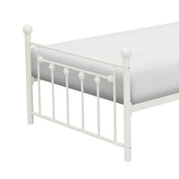 Leu Twin Platform Bed, Open Slatted Frame with Ball Finials, White Metal - BM313577