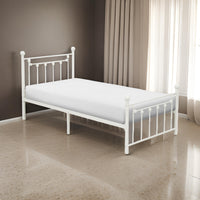 Leu Twin Platform Bed, Open Slatted Frame with Ball Finials, White Metal - BM313577