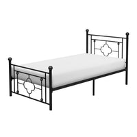 Ayu Twin Platform Bed, Quatrefoil Pattern and Ball Finials, Black Metal - BM313578