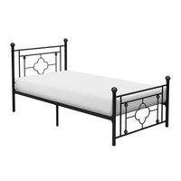 Ayu Twin Platform Bed, Quatrefoil Pattern and Ball Finials, Black Metal - BM313578