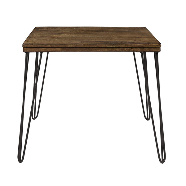 Hali 22 Inch Side End Table, Rubberwood, Black Metal Hairpin Legs, Brown - BM313579